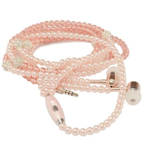 Wired Jewelry Pearl Necklace Earphones Handsfree Headphone Headset Beads 3.5mm Pink for IOS/Android Cell Phone Accessories