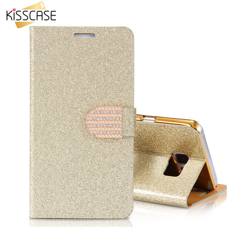 KISSCASE Note 5 Capa Rhinestone Bling Leather Case For Samsung Galaxy S3 S4 S5 Note 5 4 3 Wallet Diamond Magnetic Cover Sleeve