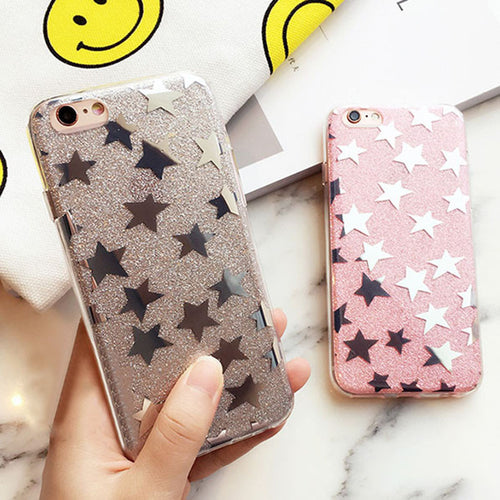 Fashion Glitter Powder Stars 6 6s Cover Cute Plating Sparkling Star Shine Phone Cases for iphone 5 5s SE 6 6s Plus Soft TPU Case