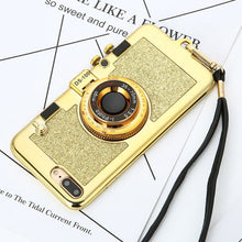 Luxury 3D Retro Camera Phone Cases For iphone 7 6 6s Plus Case Fashion Plating Soft Back Cover Long Strap Rope With Stand Holder