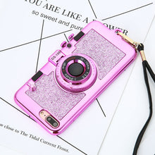 Luxury 3D Retro Camera Phone Cases For iphone 7 6 6s Plus Case Fashion Plating Soft Back Cover Long Strap Rope With Stand Holder