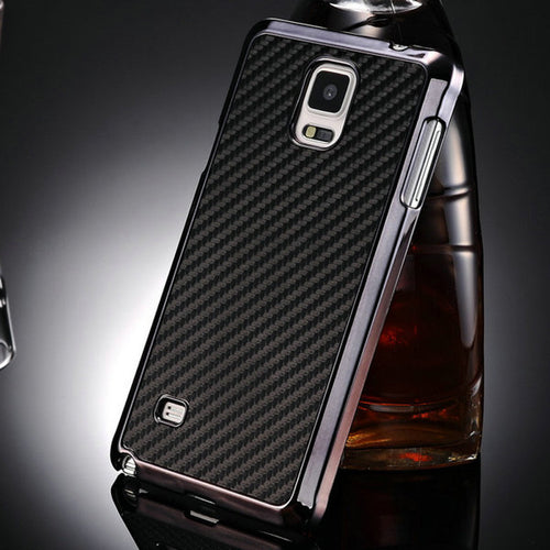 Plating Carbon Fiber Hard Case for Samsung Galaxy Note 4 N9100 Plastic with PU Leather Surface Phone Back Cover