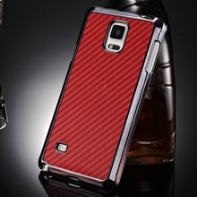 Plating Carbon Fiber Hard Case for Samsung Galaxy Note 4 N9100 Plastic with PU Leather Surface Phone Back Cover