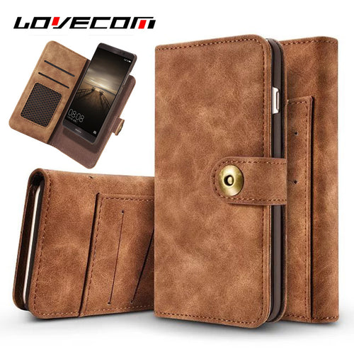 LOVECOM For Samsung S8 Plus S6 S7Edge For iPhone 7 Plus For Mate 9 Leather Wallet Card Multifunction Magnetic 2 in 1 Phone Case