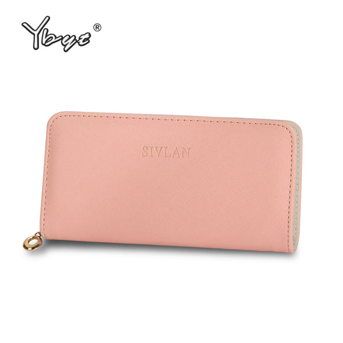 YBYT brand 2017 new fashion simple candy color long solid zipper women wallet hotsale ladies cell phone coin purses card package